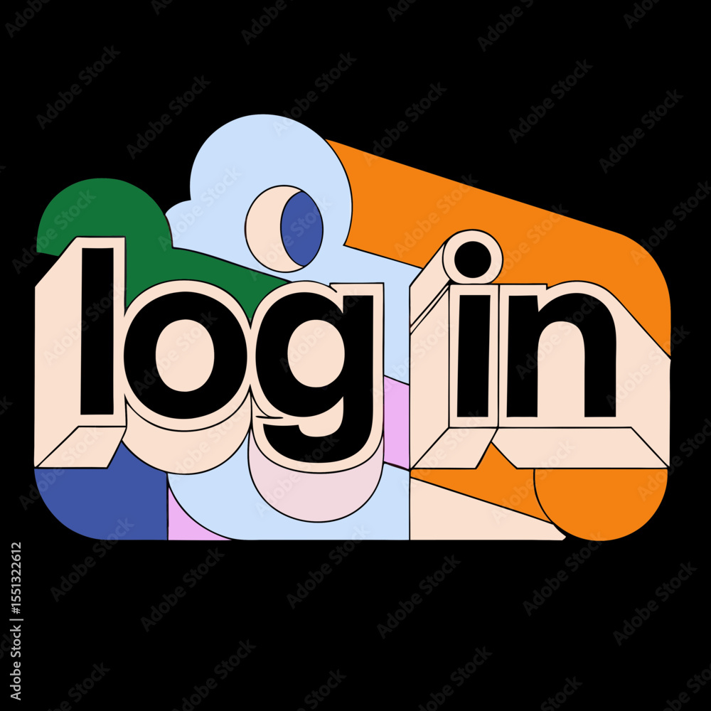 Poster inscription log in in colorful geometric shapes on black background. inscription log in concept show