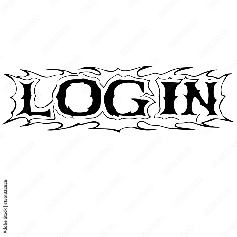 Poster bold inscription log in with decorative frame around black letters on white. inscription log in evok