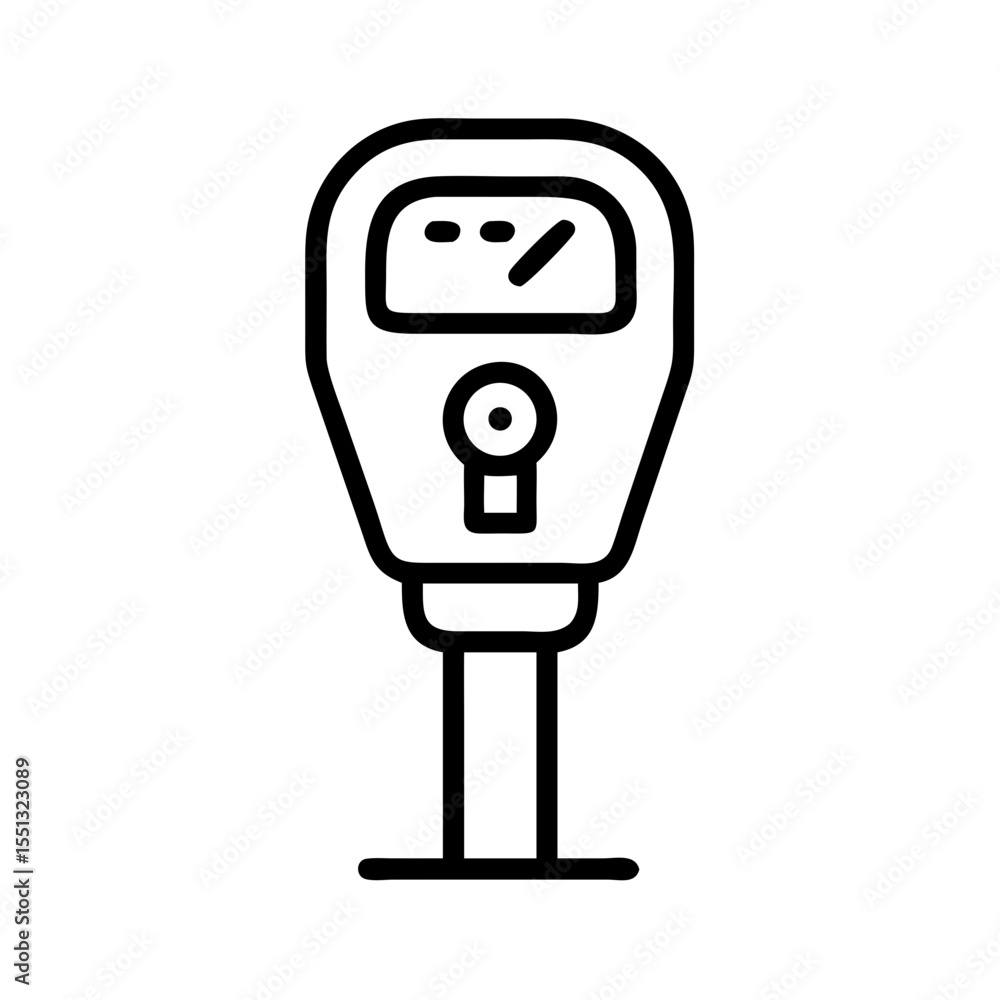 Poster parking payment meter in simple outline style, showing time display and coin slot. parking payment m