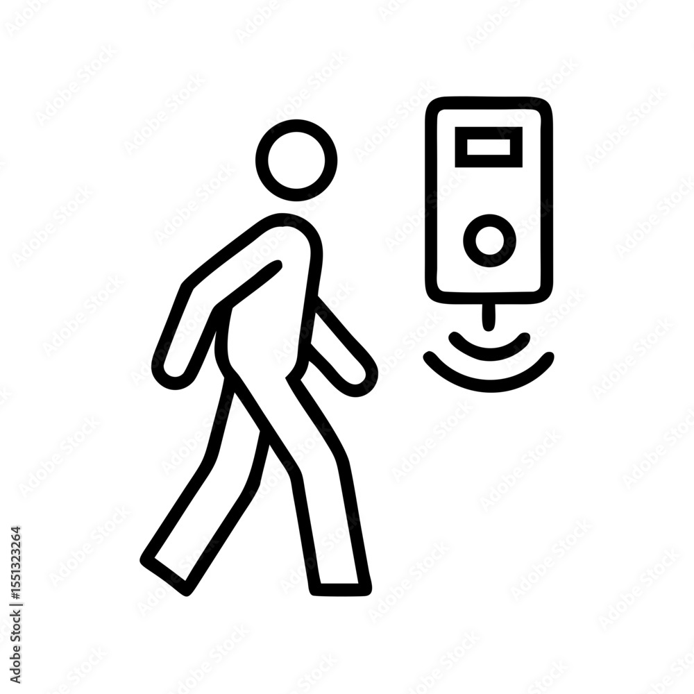 Poster pedestrian sensor illustration showing stick figure approaching rectangular sensor, which emits a de