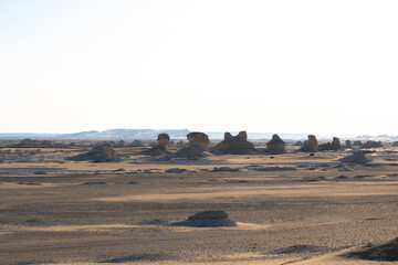 White rock formations and sand dunes in Egypt's White Desert, natural desert landscape