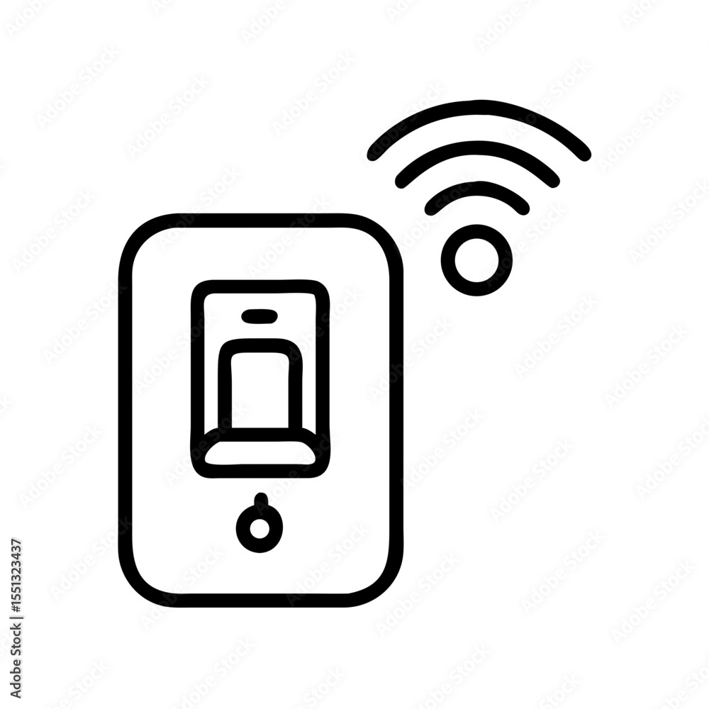 Poster remote light switch showcased in minimalist outline style. remote light switch with wifi icon is per