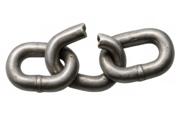 Metal chain breaking apart, illustrating a weak link and vulnerability, isolated on a transparent background for a striking visual impact