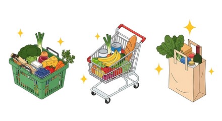 Abundant harvest Green basket overflows with fresh produce vibrant cart brimming filled bag sparkling with nature s
