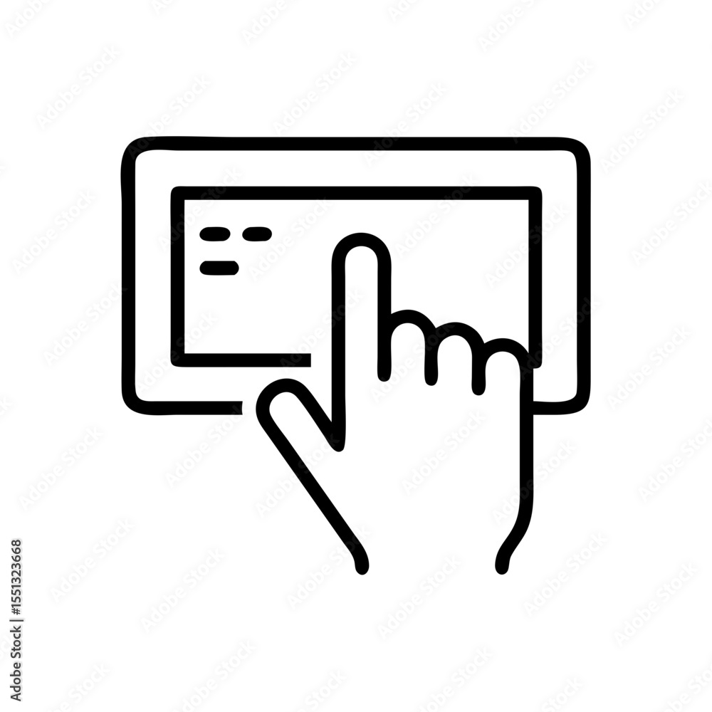 Poster touch-screen panel icon with finger pointing to panel screen. touch-screen panel demonstrates modern