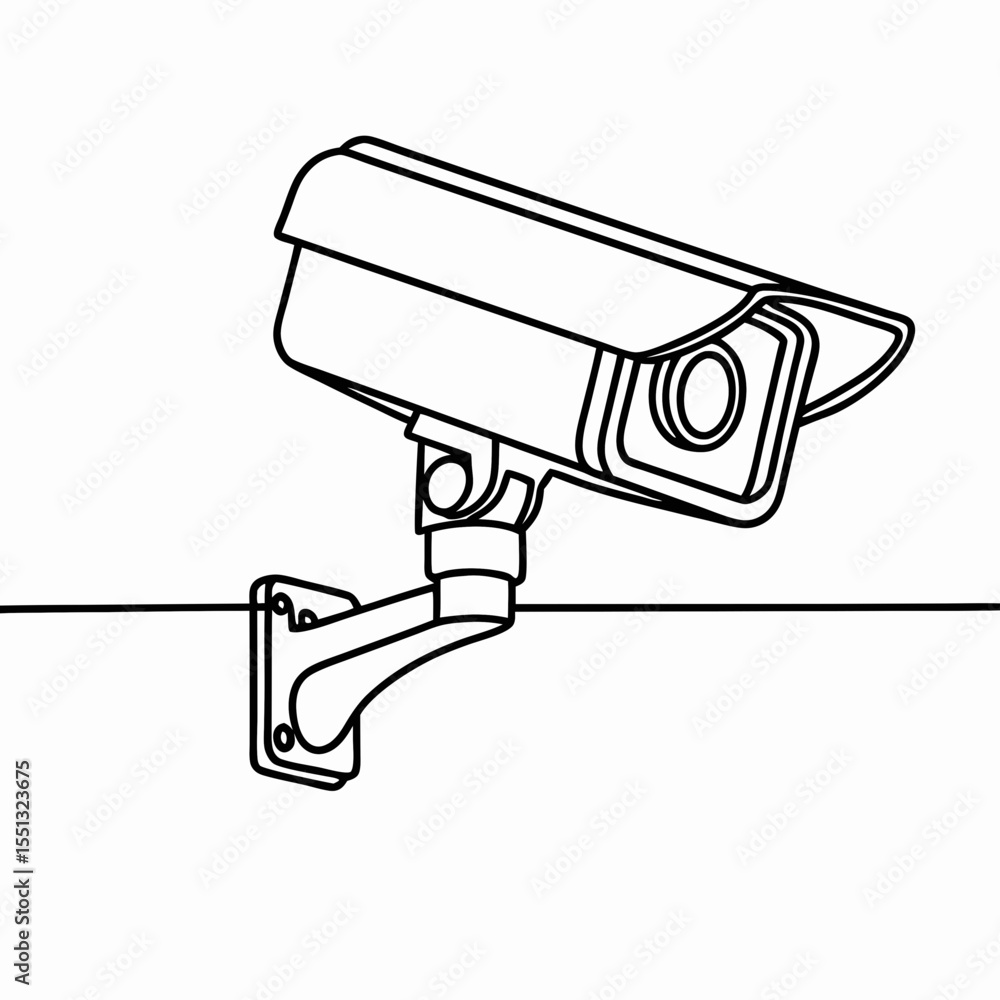 Poster security camera outline on wall. security camera captures surroundings with minimalist outline style
