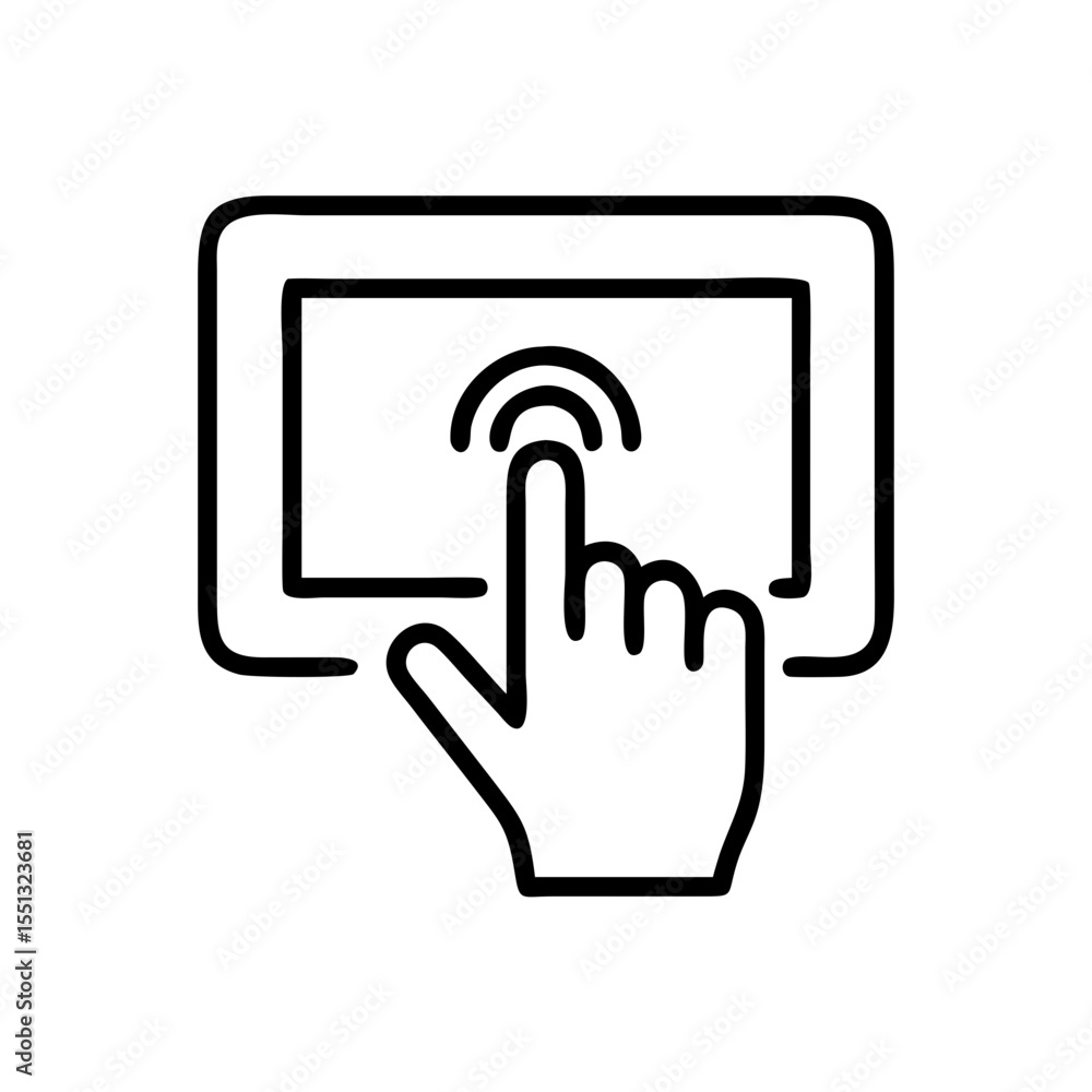 Poster touch screen panel displays simple hand gesture touching screen, touch screen panel shows finger int