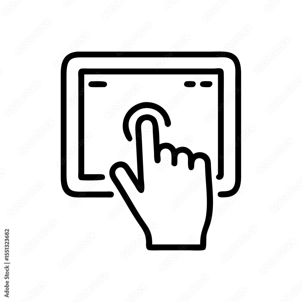 Poster touch screen panel showing finger touch on the screen. tablet touch screen panel displaying hand ges