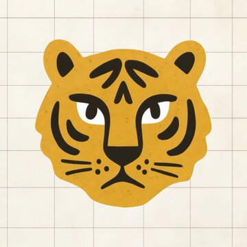 Bold tiger face illustration animation isolated asset, transparent 4K video, alpha channel, ProRes 4444