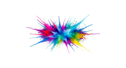 Central Oval Shaped Watercolor Explosion with Radiating Multicolor Splatters on White Background