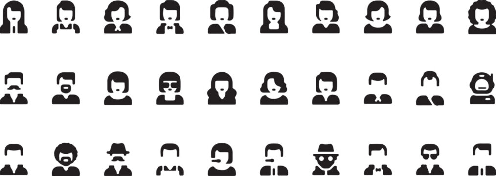 Avatar and User Profile Icons, Face Symbol Vector, Account Identification Illustration, People UI Design, Social Media Elements