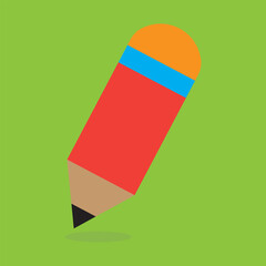 Flat Red Pencil Icon on Green Background – Vector Illustration