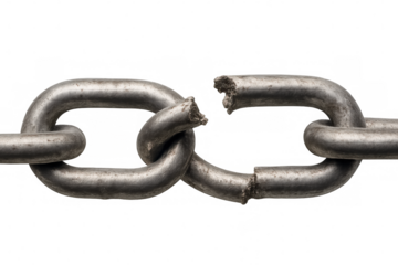 Steel chain fragmenting, symbolizing vulnerability, tension limit, and surrendering against clean backdrop