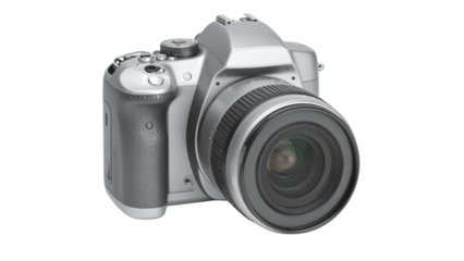 Black old retro film and digital SLR camera equipment with optical lens isolated on white for professional photography