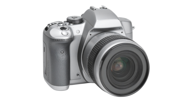 Black old retro film and digital SLR camera equipment with optical lens isolated on white for professional photography