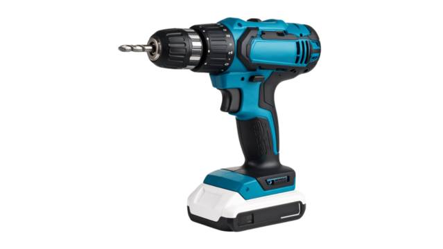 Cordless electric power drill tool with battery isolated on white background