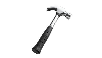 Isolated claw hammer, a metal construction work tool with a black handle on a white background