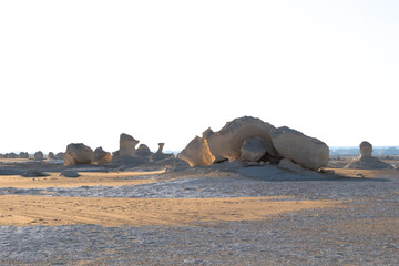 White rock formations and sand dunes in Egypt's White Desert, natural desert landscape