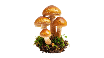 Mushrooms on a white background, featuring red Amanita fly agaric and edible boletus, symbolize autumn's forest nature