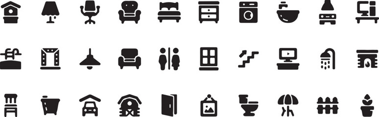 Real Estate & Interior Icons – Building, Home, Furniture, Window, Apartment, Property