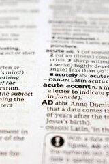 Obraz premium English Definition Dictionary Of Printed Word - Acute Accent Close Up