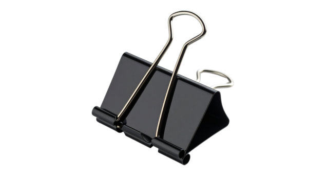 Black metal office paper clip isolated on a white background