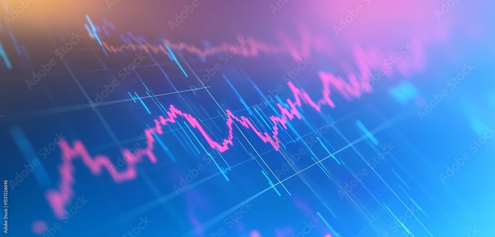 Aufkleber abstract financial chart with pink and blue lines on a gradient blue background showing data trends