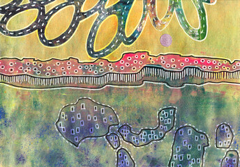 original seasons landscape made by watercolor and acrylic pen