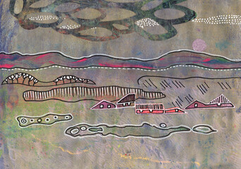 original seasons landscape made by watercolor and acrylic pen