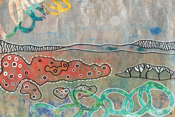 original seasons landscape made by watercolor and acrylic pen
