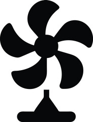 Black and White Icon of a Five Bladed Desk Fan with a Simple Base a Minimalist Graphic Design Element for Ventilation Cooling or Airflow Concepts