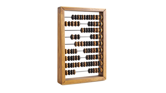 Old wooden abacus, a retro mathematical counting tool for business and finance isolated on white
