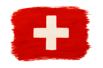 Swiss flag painted with red and white on transparent background