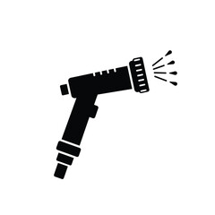 Black Silhouette Garden Hose Nozzle Spraying Water Vector Icon