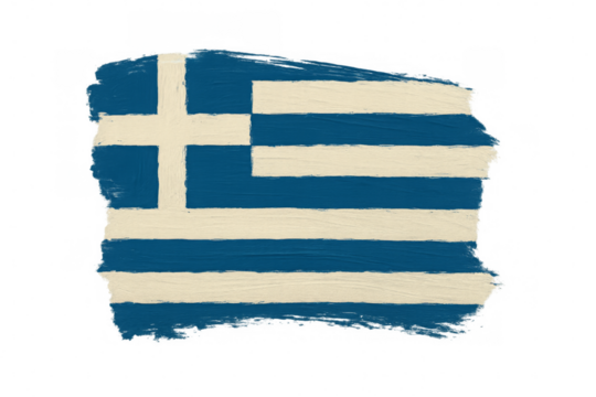 Greek flag painted with blue and white stripes on transparent background