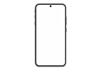 Modern smartphone with blank white screen on transparent background