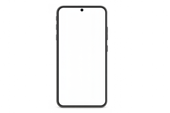 Modern smartphone with blank white screen on transparent background