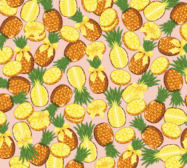 Yellow Coquette Pineapple Seamless Pattern vector