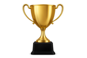 Golden trophy cup standing on transparent background representing victory and achievement