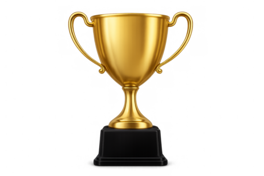 Golden trophy cup standing on transparent background representing victory and achievement - Powered by Adobe