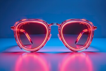 Clear frame sunglasses with vibrant red neon inner rims. Stylish and modern design. Perfect summer accessory. Trendy fashion eyewear.