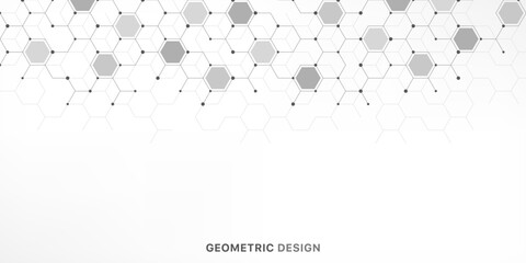 Graphic design element with abstract geometric background of simple hexagon pattern