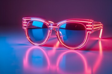 Clear frame sunglasses with vibrant red neon inner rims. Stylish and modern design. Perfect summer accessory. Trendy fashion eyewear.