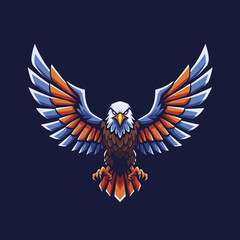 Majestic Pixelated Eagle Spreading Its Wings Against a Deep Blue Background