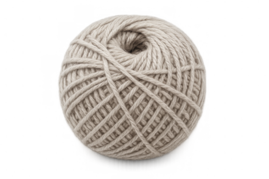Ball of beige yarn isolated on transparent background