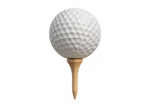 Golf ball standing on a tee with transparent background