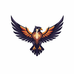 Majestic Falcon Bird Emblem with Outstretched Wings in Detailed Pixel Art Style