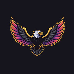Majestic Eagle Spreading Its Colorful Wings in Dark Background