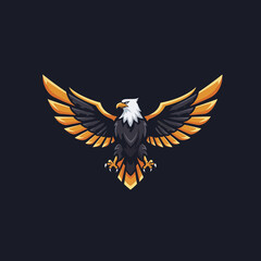 Obraz premium Majestic Eagle Spreading Wings in Pixel Art Style Against Dark Background
