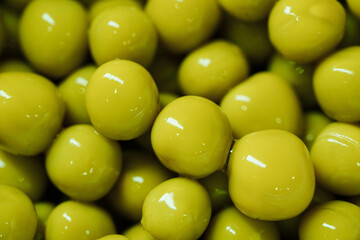 Close-up of canned green peas. ingredient for cooking.